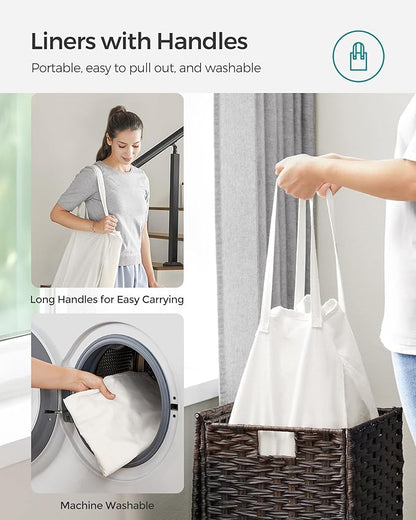 SONGMICS Laundry Hamper with Lid, 17.2 Gallon (65 L) Synthetic Rattan Clothes Laundry Basket with Lid and Handles, Foldable, Removable Liner, Chestnut Brown ULCB165K01