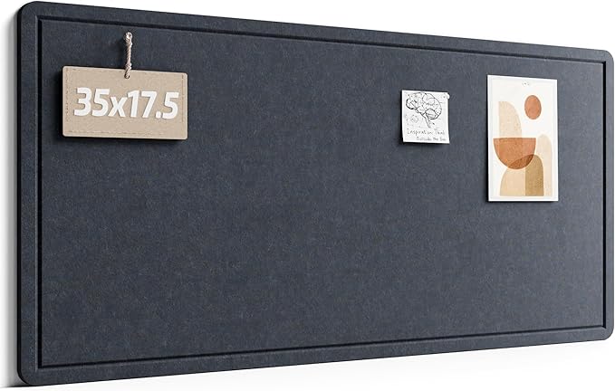 Fluxynara Bulletin Board, 35" x 17.5" Cork Board Alternative with 12 Safe Removable Adhesive Tabs, Foldable Felt Pin Board for Home Office, Classroom, Bedroom,Entryway for Walls— Navy Blue