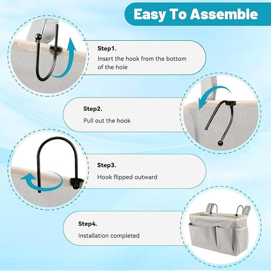 BlissTotes Bedside Caddy, Bedside Storage Organizer for Bunk Bed Accessories, Dorm Storage for Bedside Shelf and Bunk Bed Shelf, Bed Caddy for Home, Dorm, Bunk (Light Gray, 2 Pack)