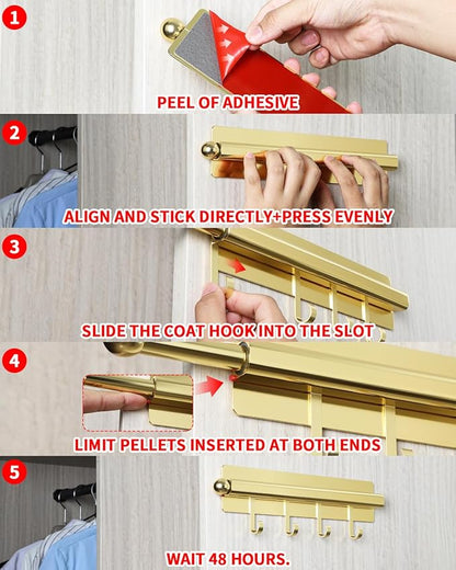 Adhesive Valet Rods for Closets Gold Closet Valet Rod with Hooks 12 inch valet rod for closet pull out Valet Rods for Closet Storage and Organization Storage Clothes Hanger
