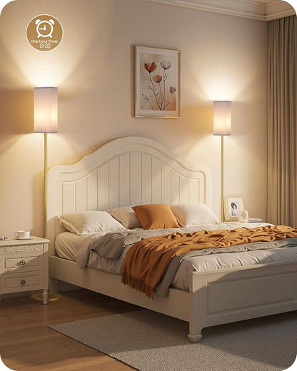 64.2” Dimmable Floor Lamp for Living Room with Remote and Foot Switch, Corner Floor Lamp for Bedroom, Includes 10W A19 Bulb, Modern Standing Tall Lamp, ETL Listed, White and Gold DCW17LD05