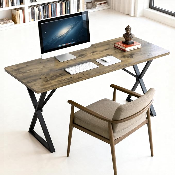 Heavy Duty Office Desk Industrial Grade Computer Desk with 1" Thick Desktop & 1 mm Reinforced Metal Frame Sturdy Workstation for Home Office Gaming Dorm 47.2" W x 23.7" D x 29" H