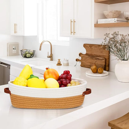 Bathroom Countertop Organizer Basket, Cotton Rope Woven Storage Basket Toilet Paper Decorative Basket for Bathroom, Bedroom, Living Room, Entryway 13"x6.3"x4.3" (Off White/Jute)