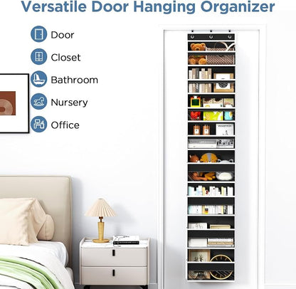 Mefirt Over The Door Organizer, 8 Shelf Door Hanging Organizers with 8 Large Capacity Pockets, Back of Door Organizer Storage Hanging Shelves for Closet Bathroom Bedroom Nursery