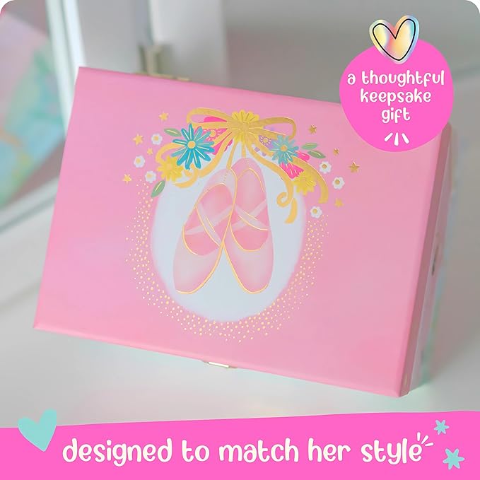 Giggle & Honey Musical Ballerina Jewelry Box for Girls - Kids Music Box with Spinning Ballerina, Ballet Birthday Gifts for Little Girls, Jewelry Boxes, 6.8 x 5.3 x 6 in - Ages 3-10, Pink