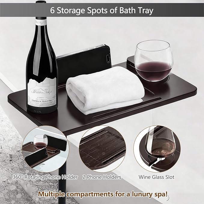 3 Layer Bathtub Tray Table,Bamboo Swivel Bathtub Side Table Height Adjustable,Freestanding Bathtub Tray for Tub Against Wall,Bathtub Accessories&Bathroom Organizer for Luxury Home Spa (Brown1)