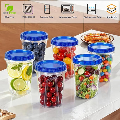 8 Pack 34oz Reusable Freezer Storage Containers with Twist Top Lids Airtight, Clear Plastic Soup Freezer Containers, Quart Food Storage Containers with Lids for Fruit Meal Prep Leftover Lunch Salad