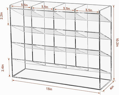 BEYGORM Acrylic Vertical Marker Organizer for 200 Markers with 17 Compartments, Clear Angled Pen & Pencil Holder, Large Desk Stationery & Art Supply Storage for Office & School (13 x 10.2 x 4 Inch)
