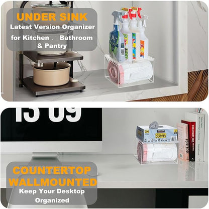 SEANADO Acrylic Trash Bag Dispenser, Wall Mount Kitchen Organizer Storage Box Holder for Garbage, Grocery, Plastic Bag Roll Container (Standard with Lid)