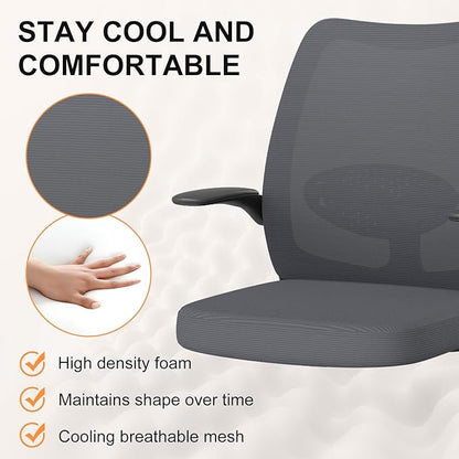 Tall Drafting Chair Ergonomic Home Office Desks Chairs Standing Desk Chair with Flip-up Armrests Adjustable Height Breathable Mesh Office Chair with Lumbar Support and Adjustable Footrest Ring Grey