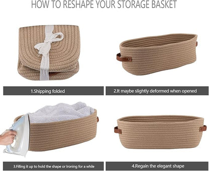 Storage Basket Boho Decor Baskets for Organizing Woven Decorative Basket for Countertop Toilet Paper Basket for Toilet Tank Top Shelf Basket with Handle Khaki