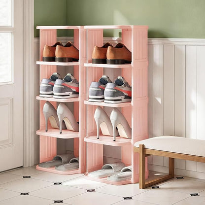 Kitstorack 8-Tier Vertical Plastic Shoe Rack, Freestanding Stackable Shoe Storage Organizer Cubes Shoe Shelf Tower or Small Closets and Tight Spaces, Pink
