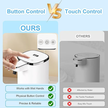 OHIFAST Automatic Liquid Soap Dispenser Touchless, USB Rechargeable Smart Hand Soap Dispenser, 9-Level Adjustable, Physical Button Operation, 13.5oz/400mL Wall Mounted for Bathroom Kitchen Dish Soap