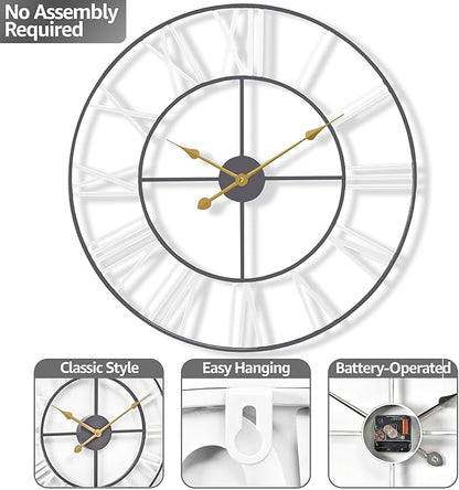 Sorbus Large Wall Clock for Living Room Decor - 24 inch Big Wall Clock Decorative - Battery Operated - Roman Numeral Analog Large Clock for Bedroom, Room, Home, Kitchen, Office, Wall Decor (White)