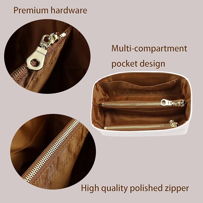Purse Organizer Insert for handbag，Dupont paper Ultra-Light weight Bag Organizer Insert for LV Speedy 20 Waterproof (Small-white brown)