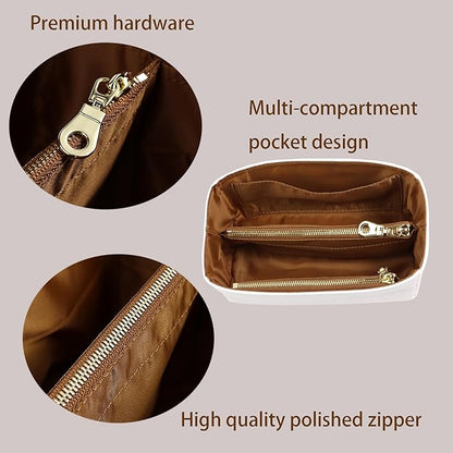 Purse Organizer Insert for handbag，Dupont paper Ultra-Light weight Bag Organizer Insert for LV Speedy 20 Waterproof (Small-white brown)
