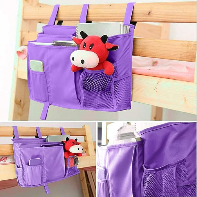 Sugaroom Purple Bedside Storage and Organizer - Hanging Caddy for Bed Rails, Bunk Beds, Dorm Rooms and More