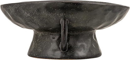 Creative Co-Op Stoneware Footed Pedestal Bowl with Handles, Reactive Glaze, Black