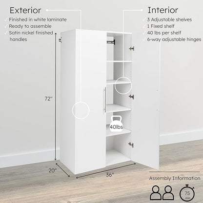 Prepac HangUps Large Storage Cabinet - Immaculate White 36" Cabinet with Storage Shelves and Doors; Ideal for Bin and General Storage Solutions