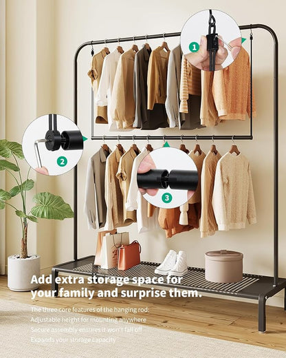 BaiNong Adjustable Closet Hanging Rod Heavy Duty 36'' Black (Black, 36 Inch)