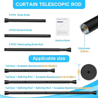 MEXAU 2 Pack Black Shower Curtain Rod 30 To 64 Inch Black Shower Tension Rod 7/8" Adjustable Curtain Rod No Drilling Spring Tension Curtain Rod Shower Rods for Bathroom Windows Doorways Closet