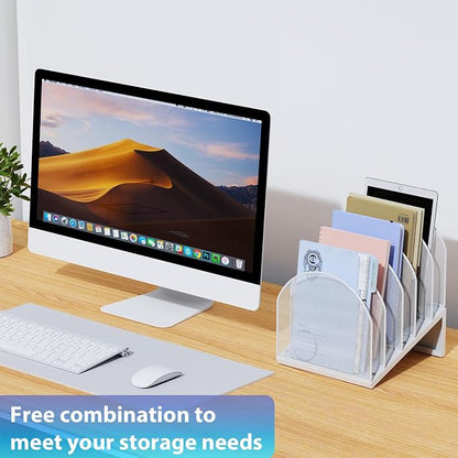 gianotter Desktop File Organizer, Desk Organizer with 5 Compartments, Paper Organizer for Desk, Workspace Organizers for Office Supplies (White, Inclined Style)