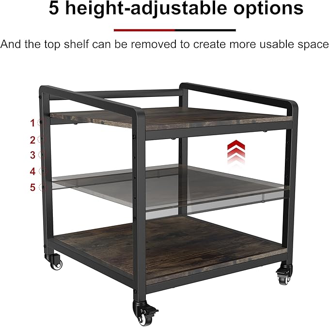 TRUSOON Mobile Printer Stand with Lockable Wheels, 2 Tier Rolling Printer Cart Under Desk with Adjustable Shelf, 23" Hight, Holds up to 200lbs for Home & Office, Rustic Brown