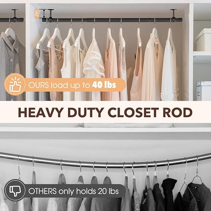 Closet Rod, Closet Rods for Hanging Clothes, 17 to 52 inch Adjustable Ceiling/Wall mounted Closet Hanging Rod, Heavy Duty Clothes Rod Clothing Bar, Closet Poles for Hanging Clothes for Wardrobe