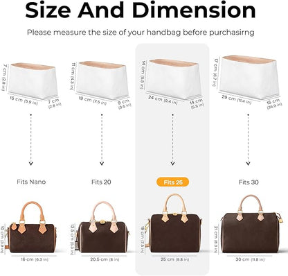 Handbag Organizer Insert for LV Speedy 25, Custom Fit Inside Premium Vanile Lightweight WaterResistant Purse Insert with Cup Holder Accessories
