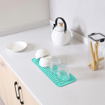 Silicone Dish Drying Mat for Multiple Usage,Easy clean,Eco-friendly,Heat-resistant Silicone Mat for Kitchen Counter,Sink,Bar,Bottle,or Cup Mint M 17 inches x 6 inches