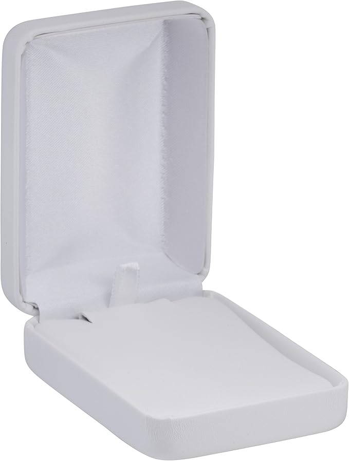Pendant Necklace Box – White PU Leather Rounded Jewelry Gift Box with Satin Top & Chain Slit – Luxury Pendant Display Case for Wedding, Anniversary, Birthday