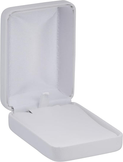 Pendant Necklace Box – White PU Leather Rounded Jewelry Gift Box with Satin Top & Chain Slit – Luxury Pendant Display Case for Wedding, Anniversary, Birthday