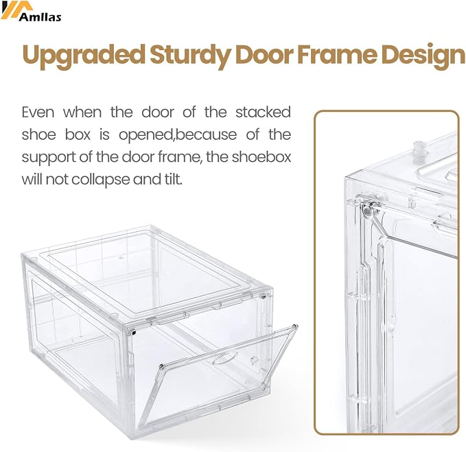 12 Pack Clear Shoe Storage, Stackable Shoe Organizer, Shoe Boxes for Closet | Plastic Shoe Containers with Magnetic Door, Sturdy Sneaker Storage Organizer, Shoe Cabinet Fit up to US Size 12