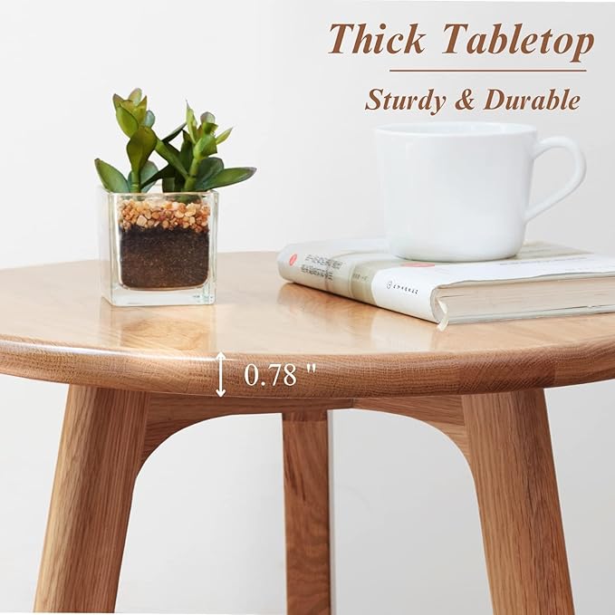 100% Solid Oak Small Side Table - Easy Assembly Round End Table with 3 Legs Pillars for Living Room, Bedroom, or Balcony - Mid Century Modern Nightstand for Small Spaces (Natural, 2)