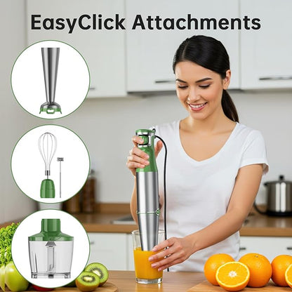 Turelar Immersion Blender Handheld Corded Hand Blenders Set 1100W, Trigger Variable Speed 5 in 1 Stick Emulsifier with Chopper, Whisk and Frother for Soup, Baby Food and Smoothies, Green