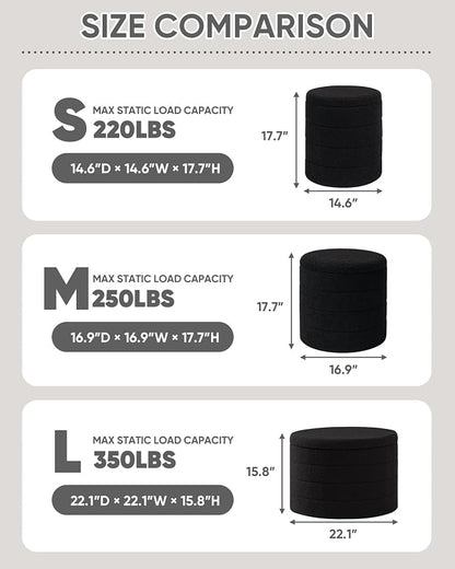 PINPLUS Round Storage Ottoman Foot Rest Stool with Tray Velvet Sherpa Folding Storage Ottoman,Boucle Foot Rest for Living Room, Bedroom, Dorm,Black Color