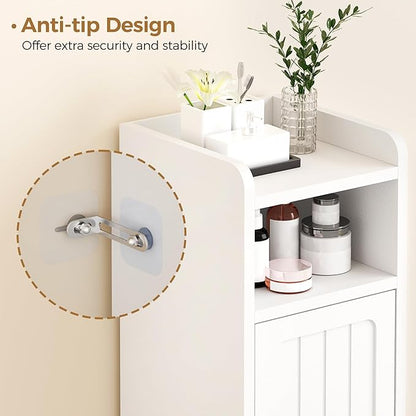 BEWISHOME Small Bathroom Cabinet, Bathroom Storage Cabinet with Adjustable Shelves & 2 Doors, Narrow Toilet Paper Cabinets, 7.9" D x 7.9" W x 31.5" H, for Small Spaces, White YYG03W