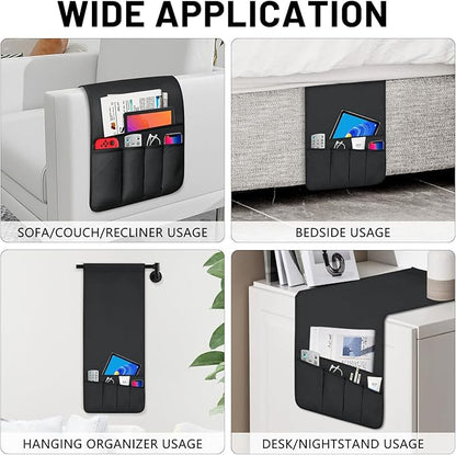 TV Remote Control Holder Couch Caddy, Non-slip Bedside Caddy Organizer with 5 Pockets for Key Glasses Phone Magazine Holders (Black, 35"x12.4")