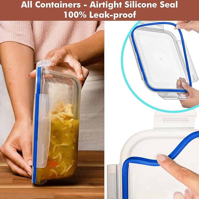 Razab 1860ml / 63 Oz (Pack of 02) Large Glass Food Storage Containers with Airtight Lids, Ideal for Baking, Storing Food, Vegetables & Fruits, BPA Free & Leakproof - Microwave, Oven Safe