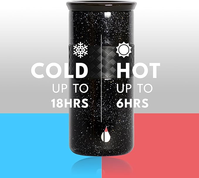 Elemental Artisan Insulated Tumbler, Triple Wall Coffee Travel Mug, Reusable Stainless Steel Coffee Tumbler with Ceramic Lid, Thermal Coffee Cups for Hot (6 Hrs) & Cold (18 Hrs), 16oz - Black Speckle