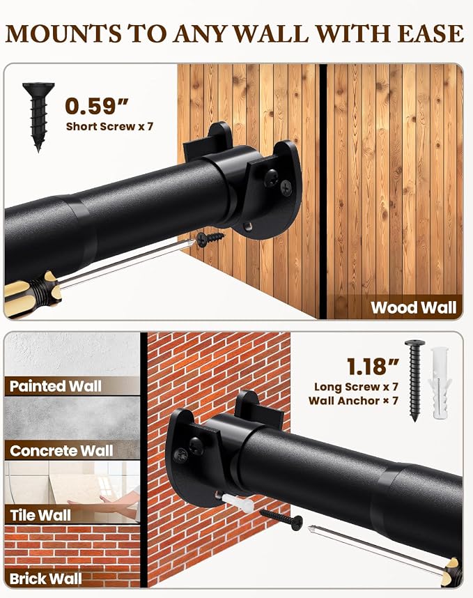 Heavy Duty Closet Rod, 17-39 IN Closet Rods for Hanging Clothes, Black