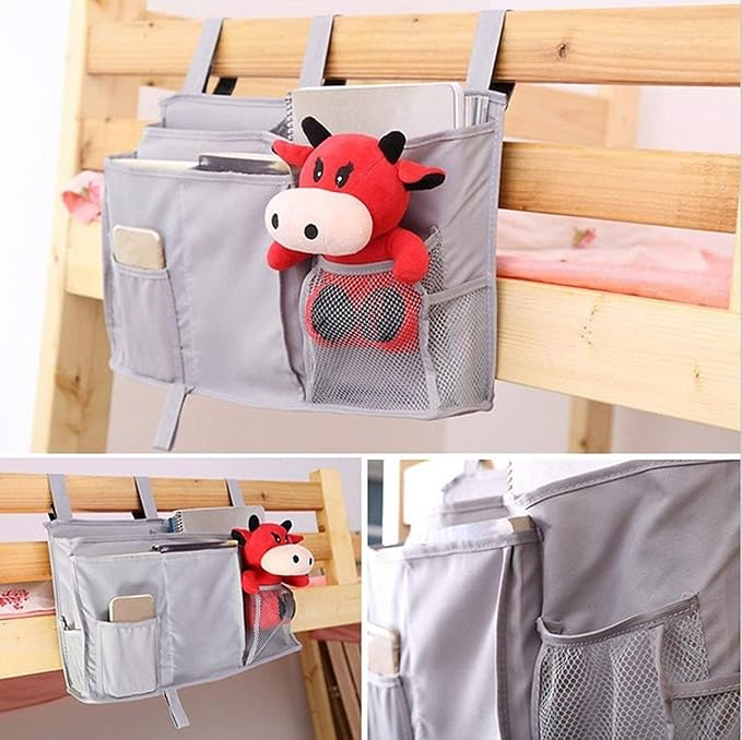 Sugaroom Bunk Bed Organizer - Bedside Storage Caddy with Pockets for College Dorm, Hospital, Baby Bed & Camp (Grey)