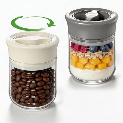 Glass Overnight Oats Containers with Lids - 2 Pack Airtight Food Storage Containers with Twist Lock, Coffee Canister, Leakproof Canning jars Wide Mouth for Chia Pudding & Yogurt, Tea