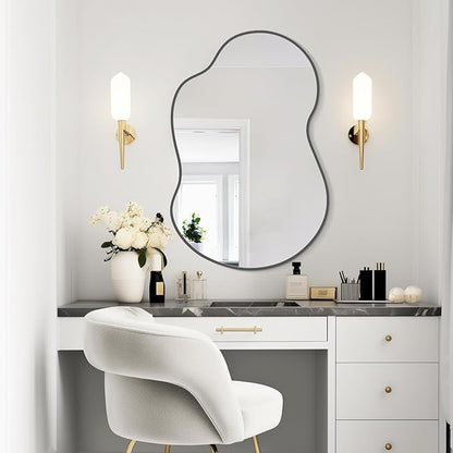 WallBeyond Irregular Wall Mirror – Asymmetrical Mirror with Aluminum Alloy Frame, Decorative Wall Mirror for Living Room, Bedroom, Bathroom, and Entryway 36" H x 24" W (Black)