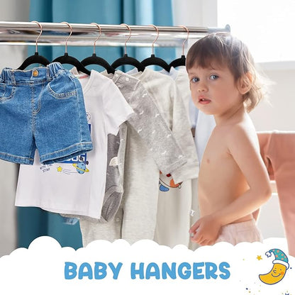 HOUSE DAY Velvet Baby Hangers for Closet, Kids Hangers Velvet 60 Pack, Non Slip Toddler Hanger 11.8 Inch, Durable Childrens Hanger for Newborn Baby Clothes- Black