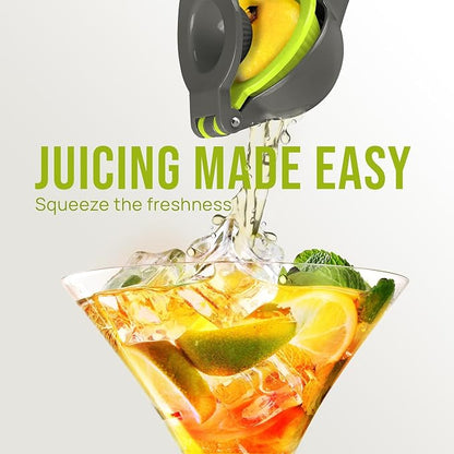 Zulay Kitchen Metal 2-in-1 Lemon Squeezer - Sturdy Max Extraction Hand Juicer Lemon Squeezer Gets Every Last Drop - Easy to Clean Manual Citrus Juicer - Easy-Use Lemon Juicer Squeezer - Gray/Lime