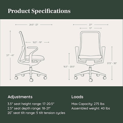 Branch Verve Chair - High Performance Executive Office Chair with Contoured Back and Adjustable Lumbar Support - High Density Foam Cushion and 3D Knit Back - Fits 5' to 6', Up to 275 lbs, Cobalt