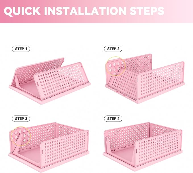 Pink Girl Closet Organizers and Storage Stackable Plastic Drawer Basket for Clothing Stackable Storage Bins Shelf Storage Container for RV Closet Wardrobe Bedroom Bathroom Playroom 6 Pack