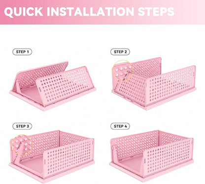 Pink Girl Closet Organizers and Storage Stackable Plastic Drawer Basket for Clothing Stackable Storage Bins Shelf Storage Container for RV Closet Wardrobe Bedroom Bathroom Playroom 6 Pack