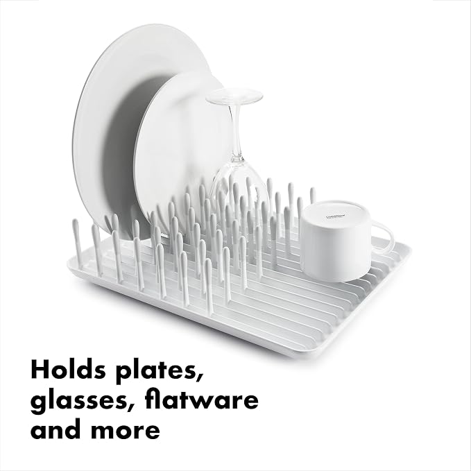 OXO Good Grips Compact Dish Rack Biscuit | For Dishware | 13-3/4 x 10-3/8 x 3-1/2 Inch | Non-Skid Feet | Pack of 4